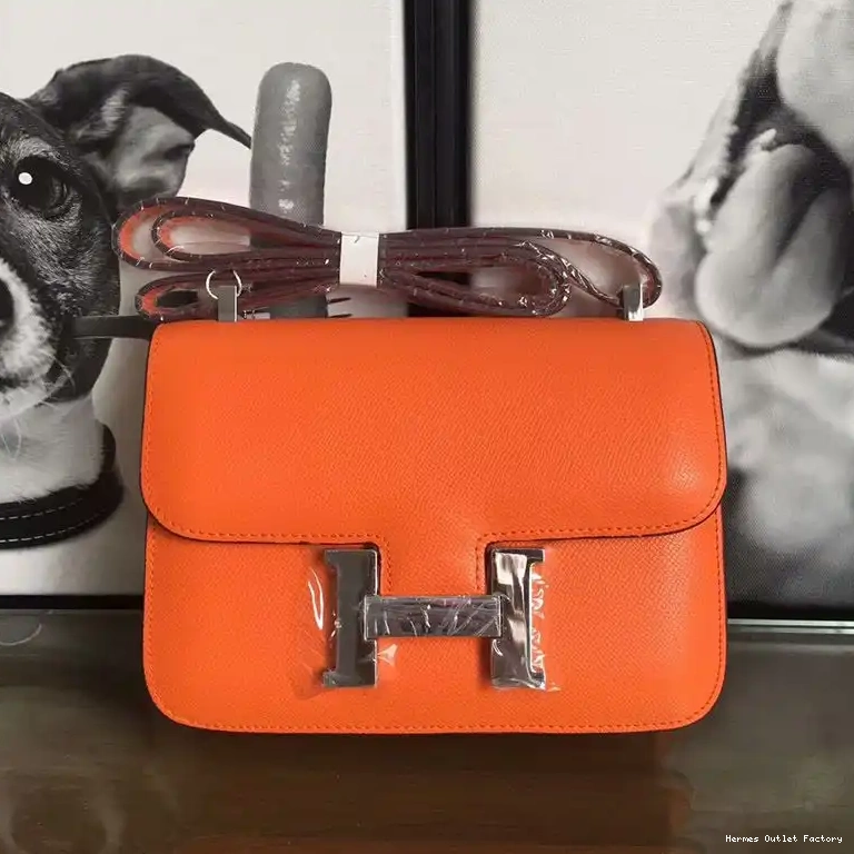 Hermes Leather In Epsom Hardware Palladium Constance Orange Bag 0427